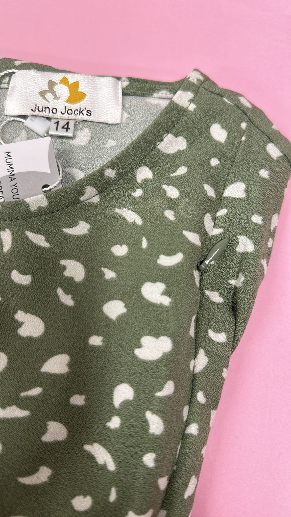 Florence Breastfeeding dress Olive/Ecru size 14 Juno Jack's Limited