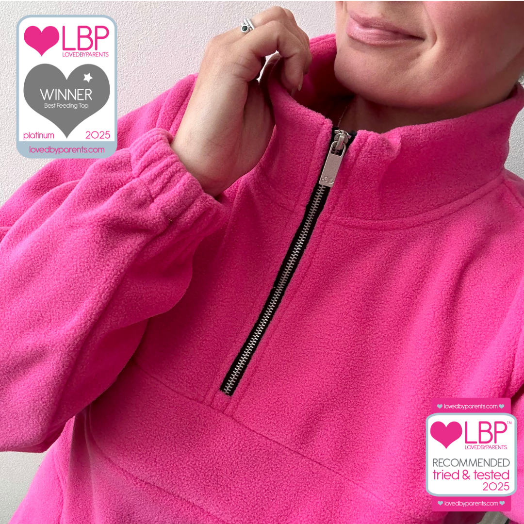 The Tilda Half Zip Nursing Fleece in Hot Pink