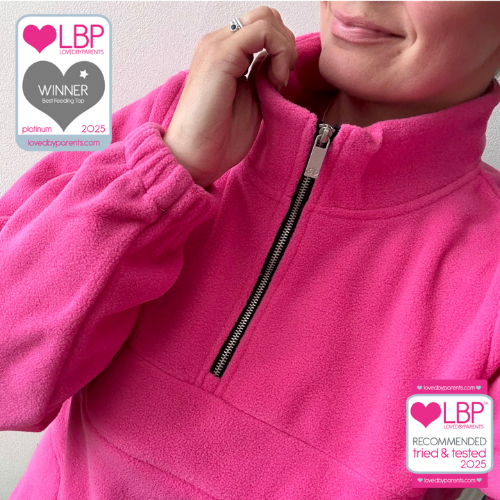 The Tilda Half Zip Nursing Fleece in Hot Pink