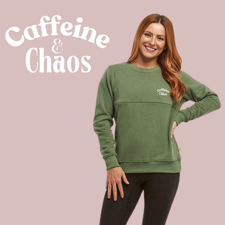 Caffeine & Chaos Embroidered Nursing Sweatshirt