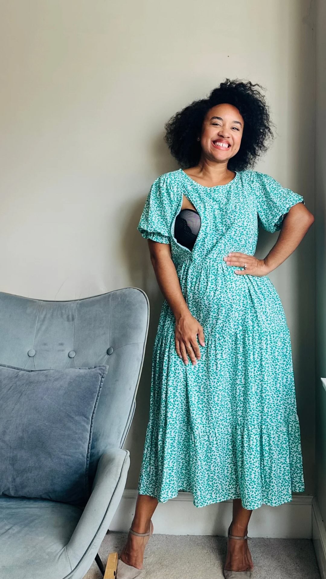 The Frankie Nursing Smock Dress - Aqua Panther