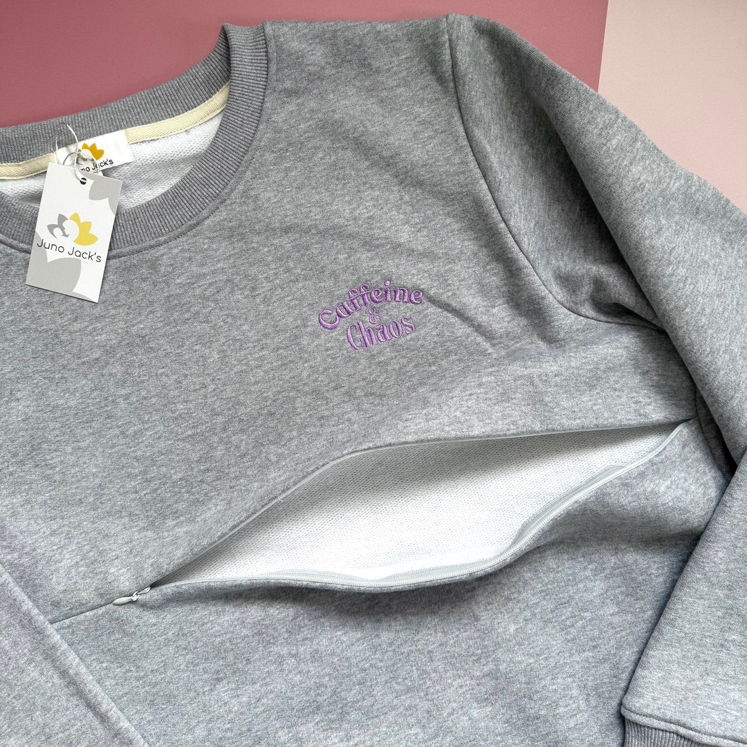 Caffeine & Chaos Embroidered Nursing Sweatshirt