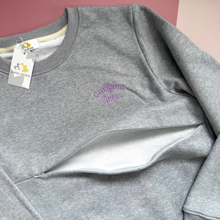 Caffeine & Chaos Embroidered Nursing Sweatshirt