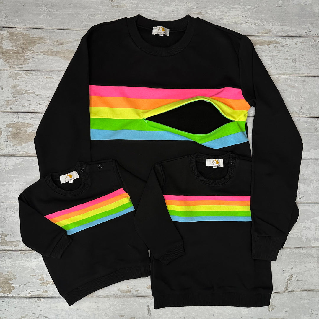 The Rita – Baby/Child Twinning Sweatshirt – NEON Rainbow