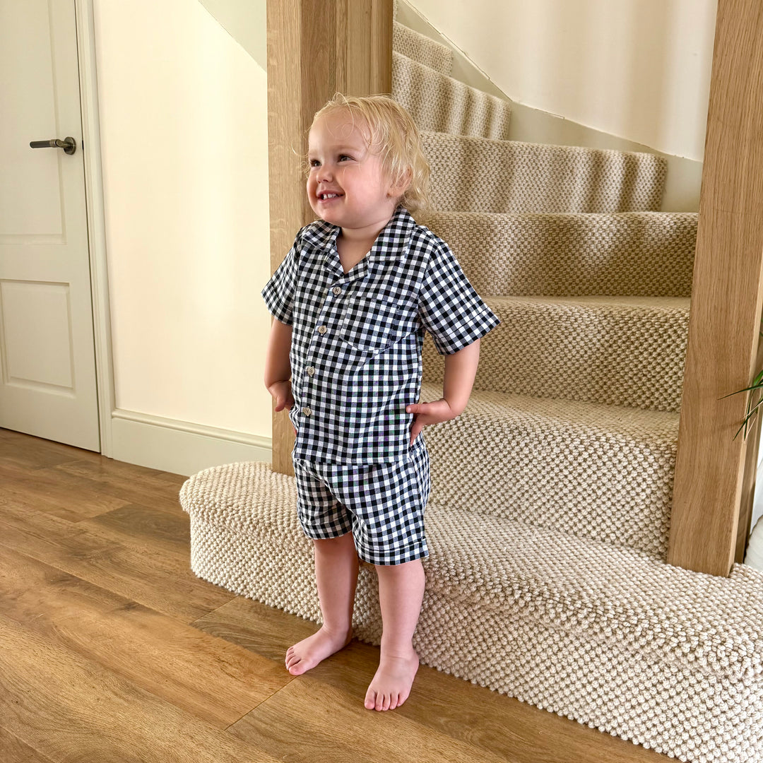 The Winnie Baby & Child Gingham Twinning Shirt & Shorts Set