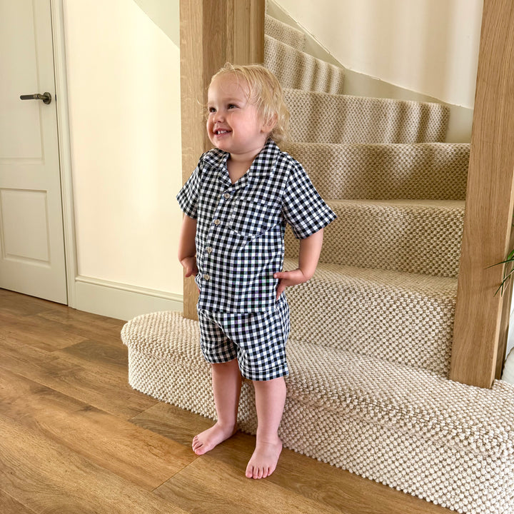 The Winnie Baby & Child Gingham Twinning Shirt & Shorts Set