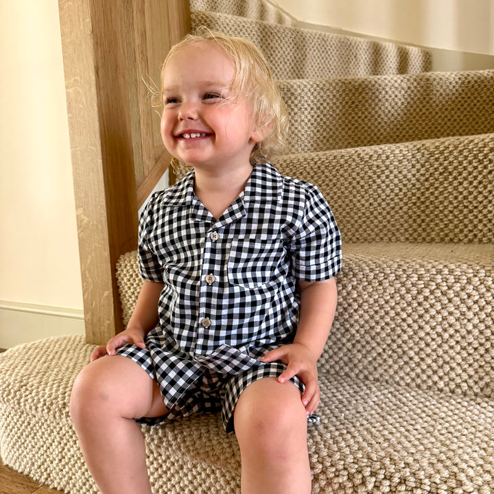 The Winnie Baby & Child Gingham Twinning Shirt & Shorts Set
