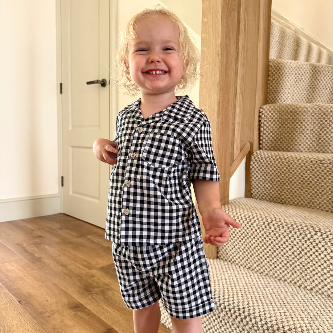 The Winnie Baby & Child Gingham Twinning Shirt & Shorts Set