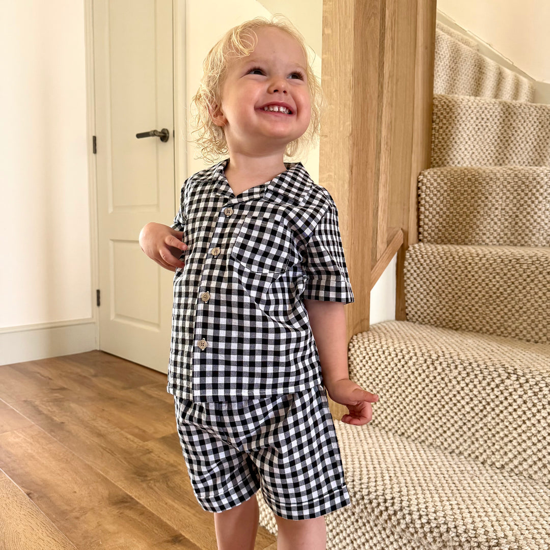 The Winnie Baby & Child Gingham Twinning Shirt & Shorts Set