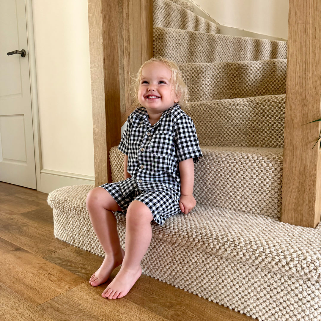 The Winnie Baby & Child Gingham Twinning Shirt & Shorts Set