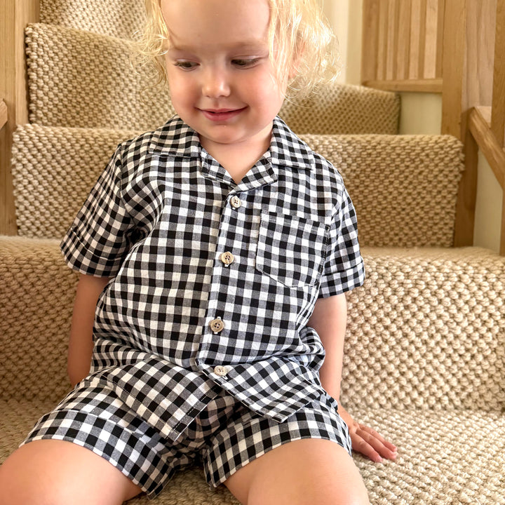 The Winnie Baby & Child Gingham Twinning Shirt & Shorts Set