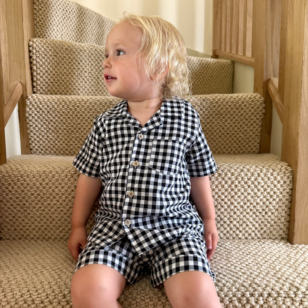 The Winnie Baby & Child Gingham Twinning Shirt & Shorts Set