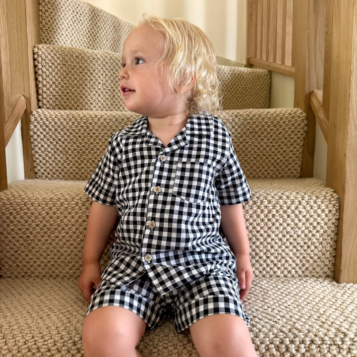The Winnie Baby & Child Gingham Twinning Shirt & Shorts Set