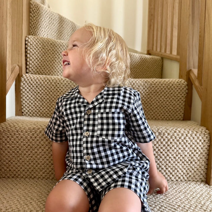The Winnie Baby & Child Gingham Twinning Shirt & Shorts Set