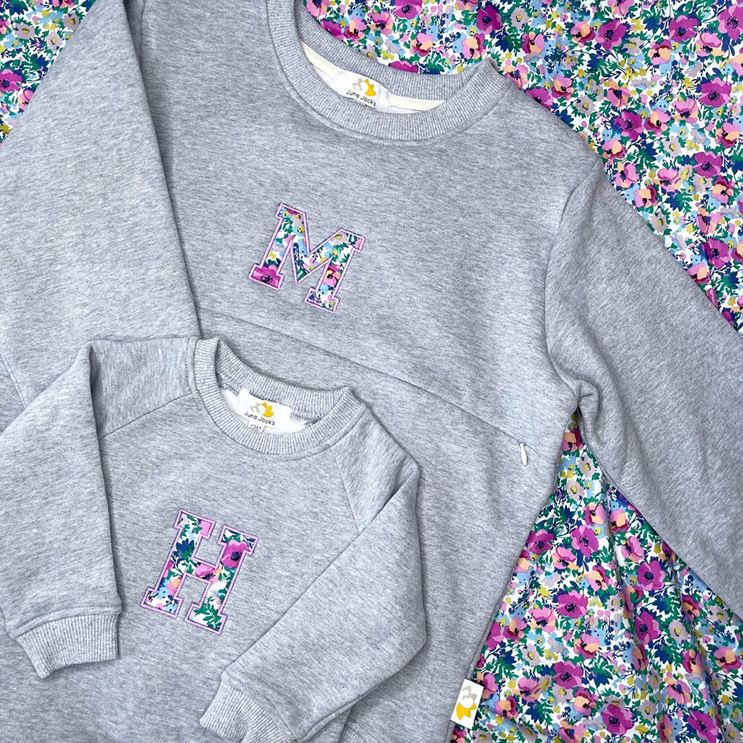 Luxury Liberty London™ Mumma Appliqué Initial Breastfeeding Sweatshirt