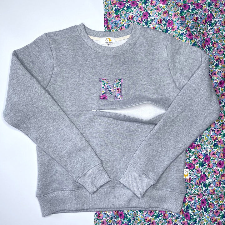 Luxury Liberty London™ Mumma Appliqué Initial Breastfeeding Sweatshirt