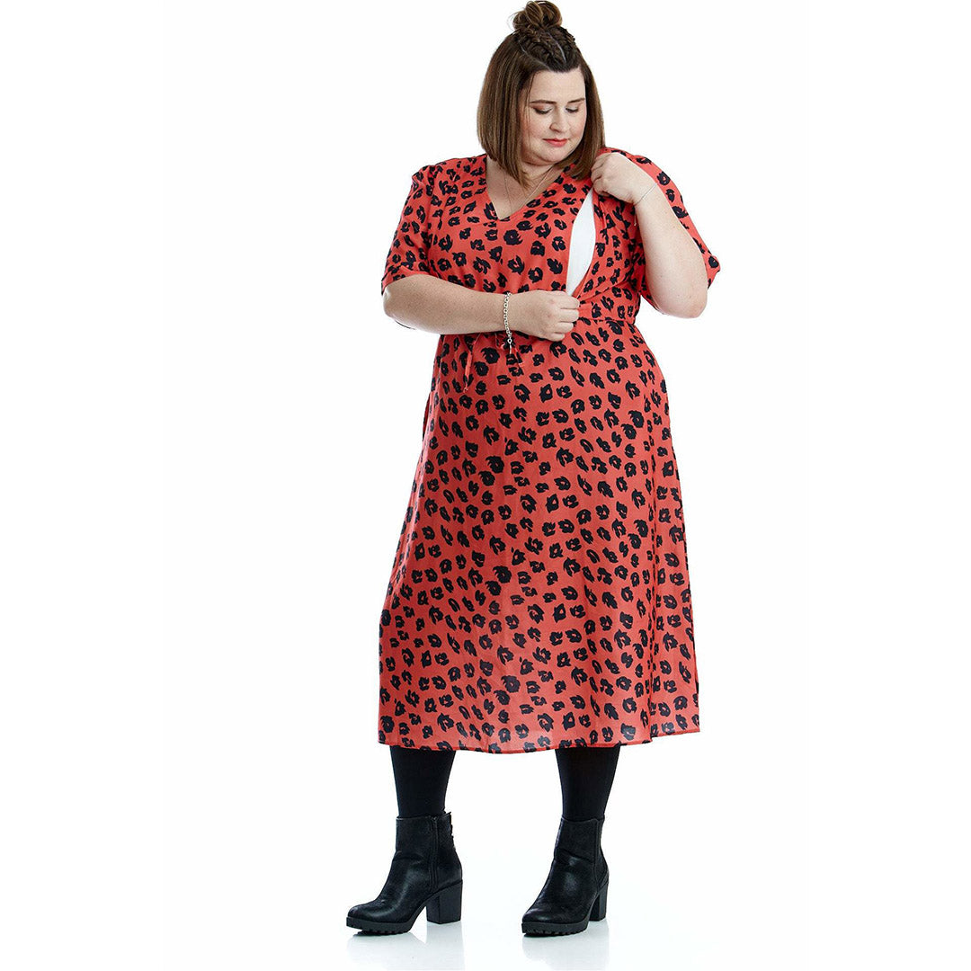 red breastfeeding dress Burgundy Red Midi Breastfeeding Dress