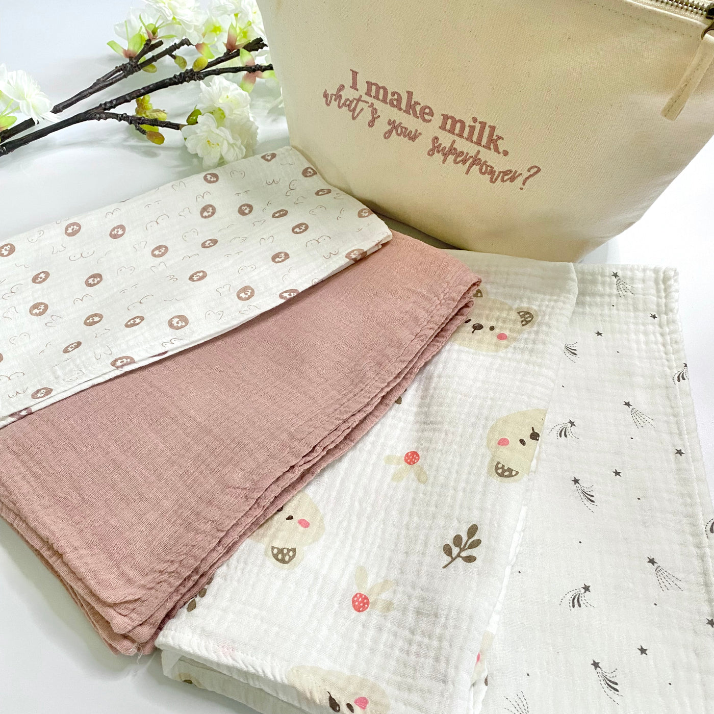 Juno Jack's Boobie Print Original Muslin - 100% Organic Cotton